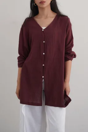 Button front Work Appropriate PURE COTTON GAUZE BLOUSE