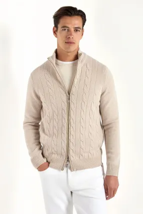 Beige cable knit cashmere blend full zip ?C Made in Italy Fairy Core