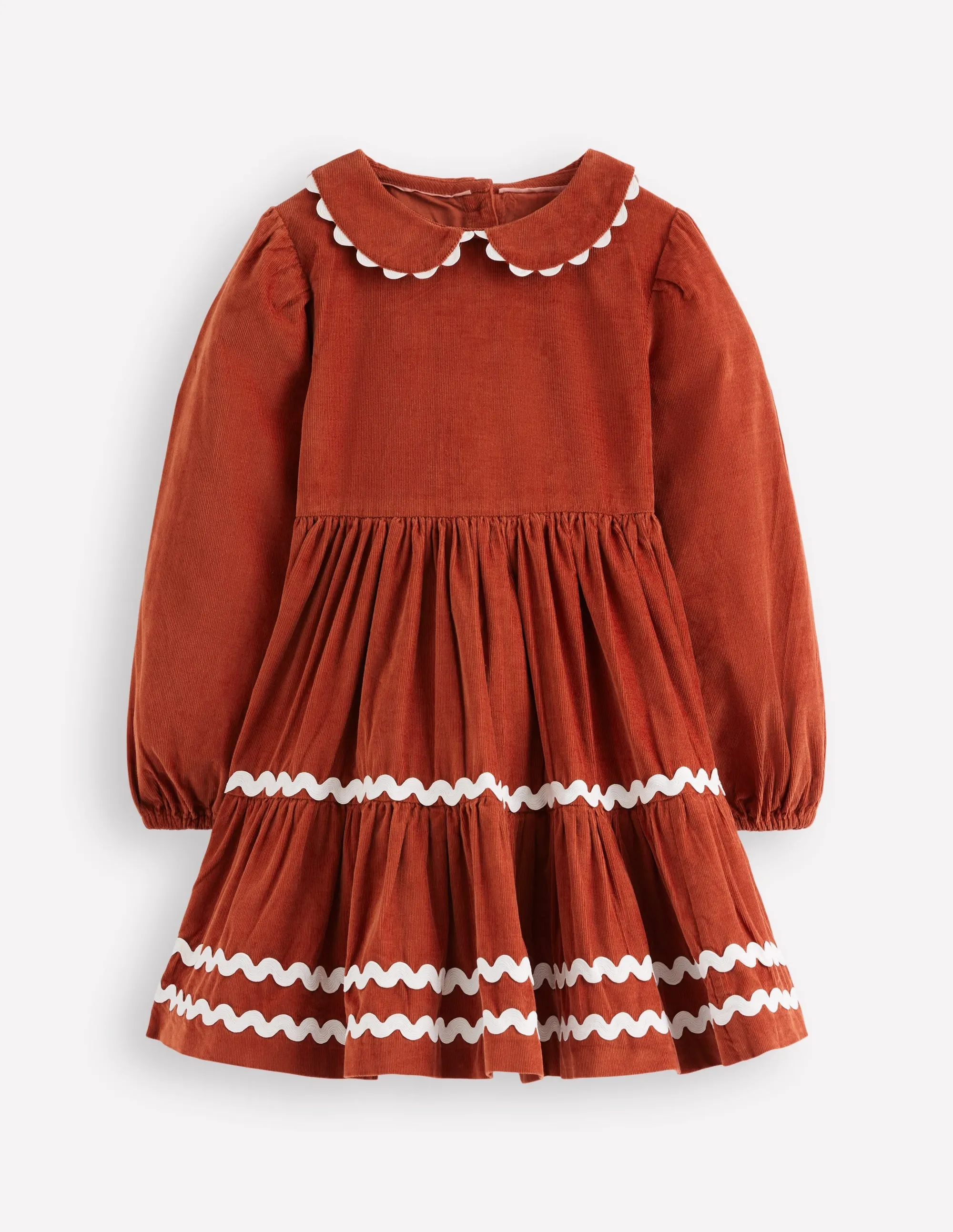 Cord Ric Rac Trim Dress-Roasted Chestnut Brown everyday staple