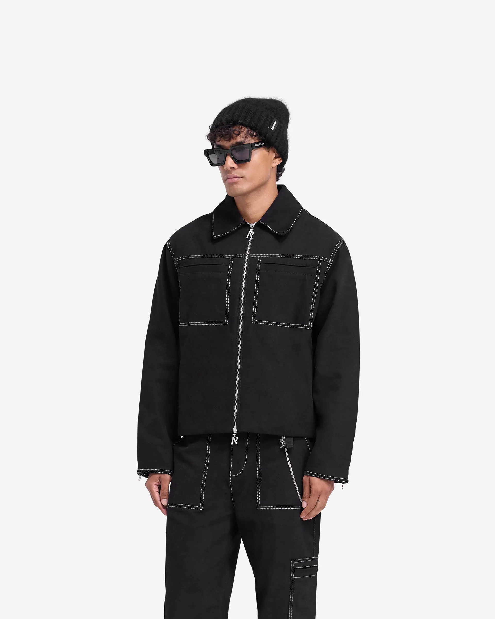 Contrast Stitch Smart Jacket - Jet Black Modern Minimal