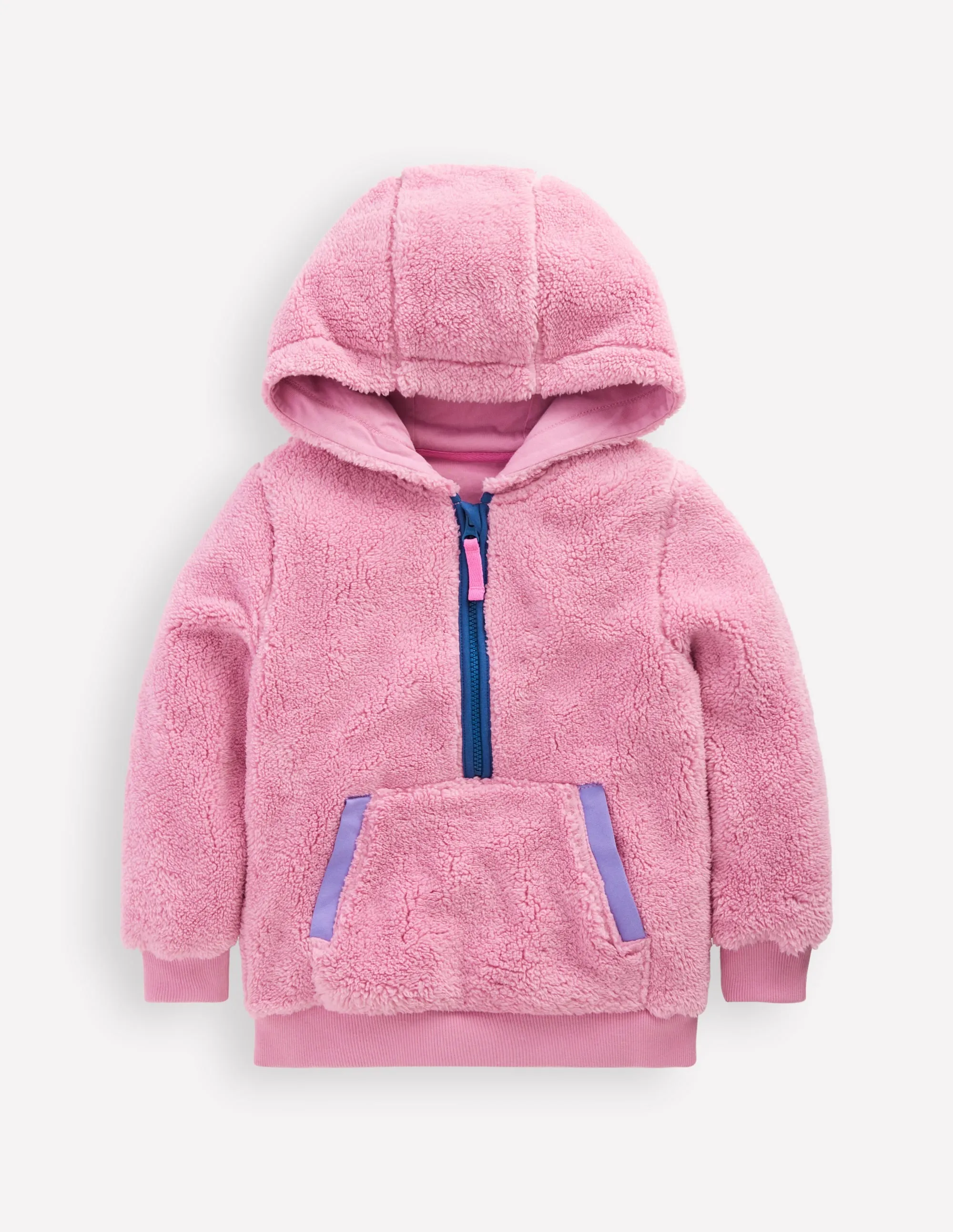 Cosy Fleece Half-Zip Hoodie-Pink Haze Interlock Stitching