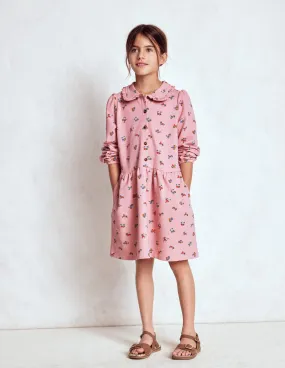 Cosy Jersey Shirt Dress-Vintage Pink Spaced Ditsy Versatile-Style Velvet-Touch