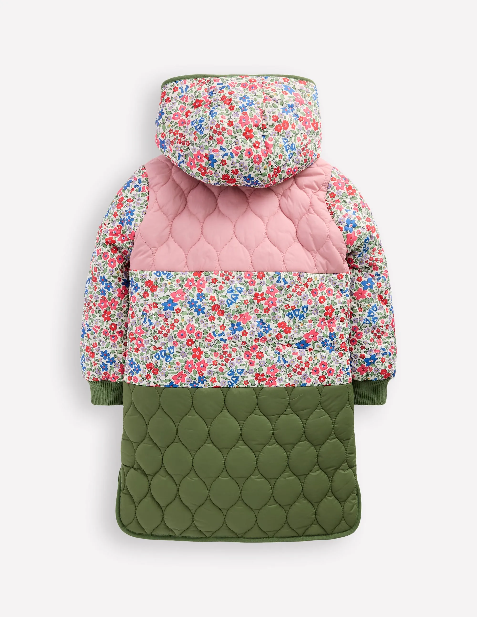 Cosy Longline Coat-Rose Pink Flowerbed Modular Layering wrinkle free finish