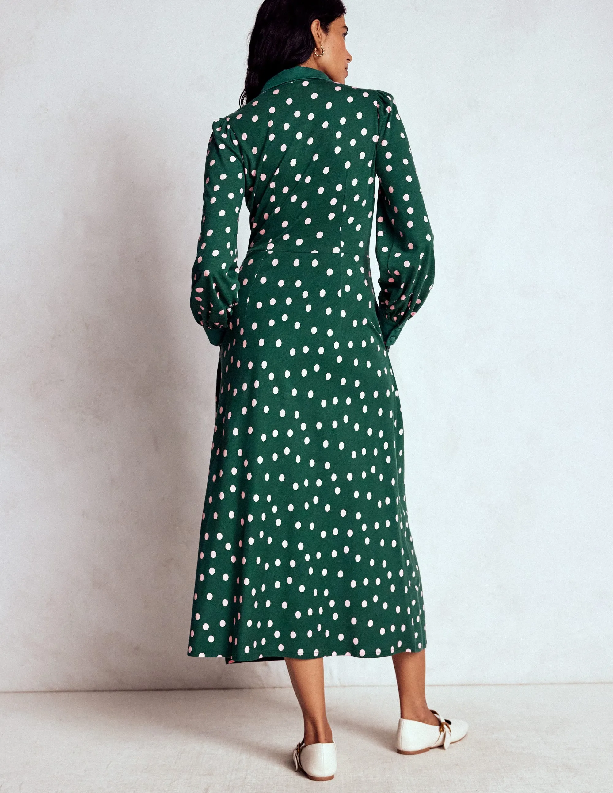 Empire Waistline Shirt Dress-Emerald Night, Painted Dot Boho Tone High Cut