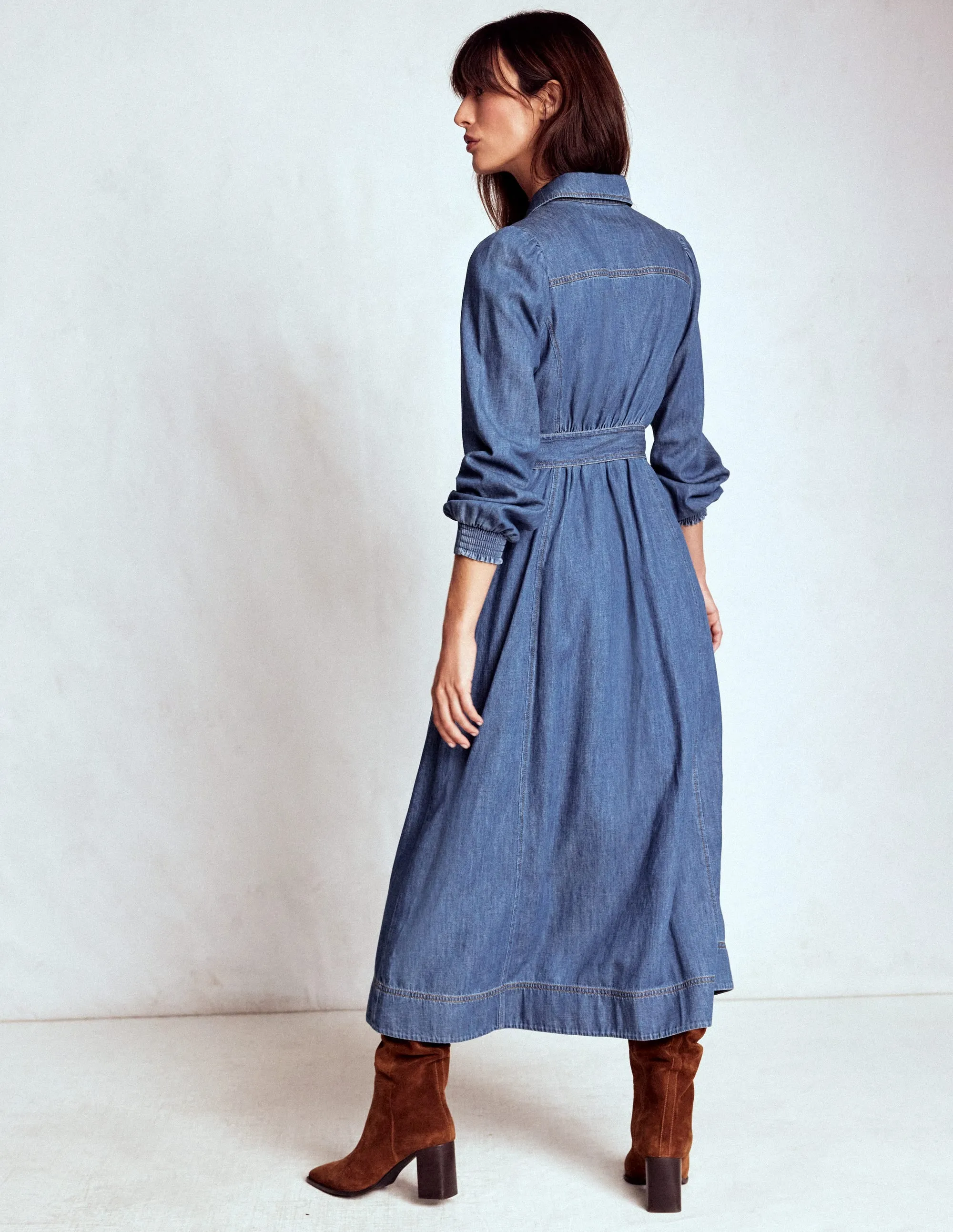 Adelaide Zip Denim Midi Dress-Mid Vintage Denim Matte-Lining