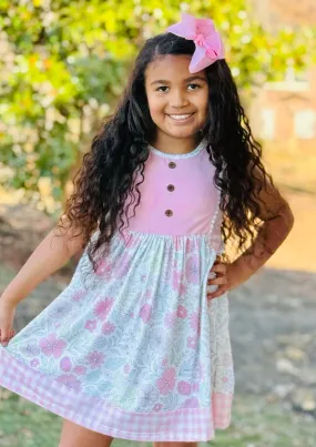 Youth Charm Comfy Design Cloud Pink Floral & Gingham Button Dress