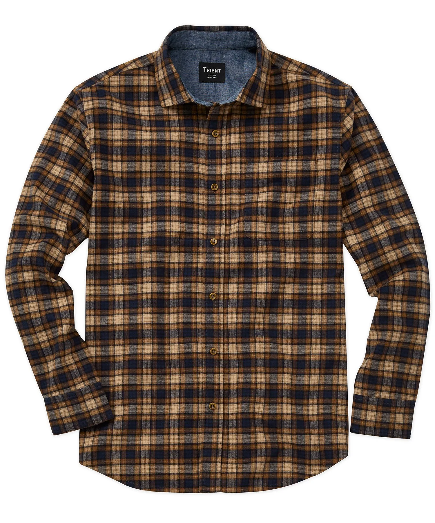 Brushed Cotton Plaid Long-Sleeve Sport Shirt Microfiber Material