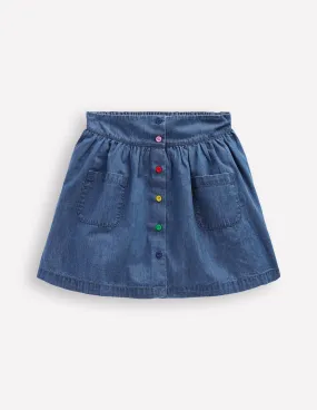Button-through Mini Skirt-Denim City Ready