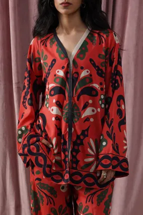 CRIMSON PRINTED BLOUSE Durable Button Closures Quick Release Placket