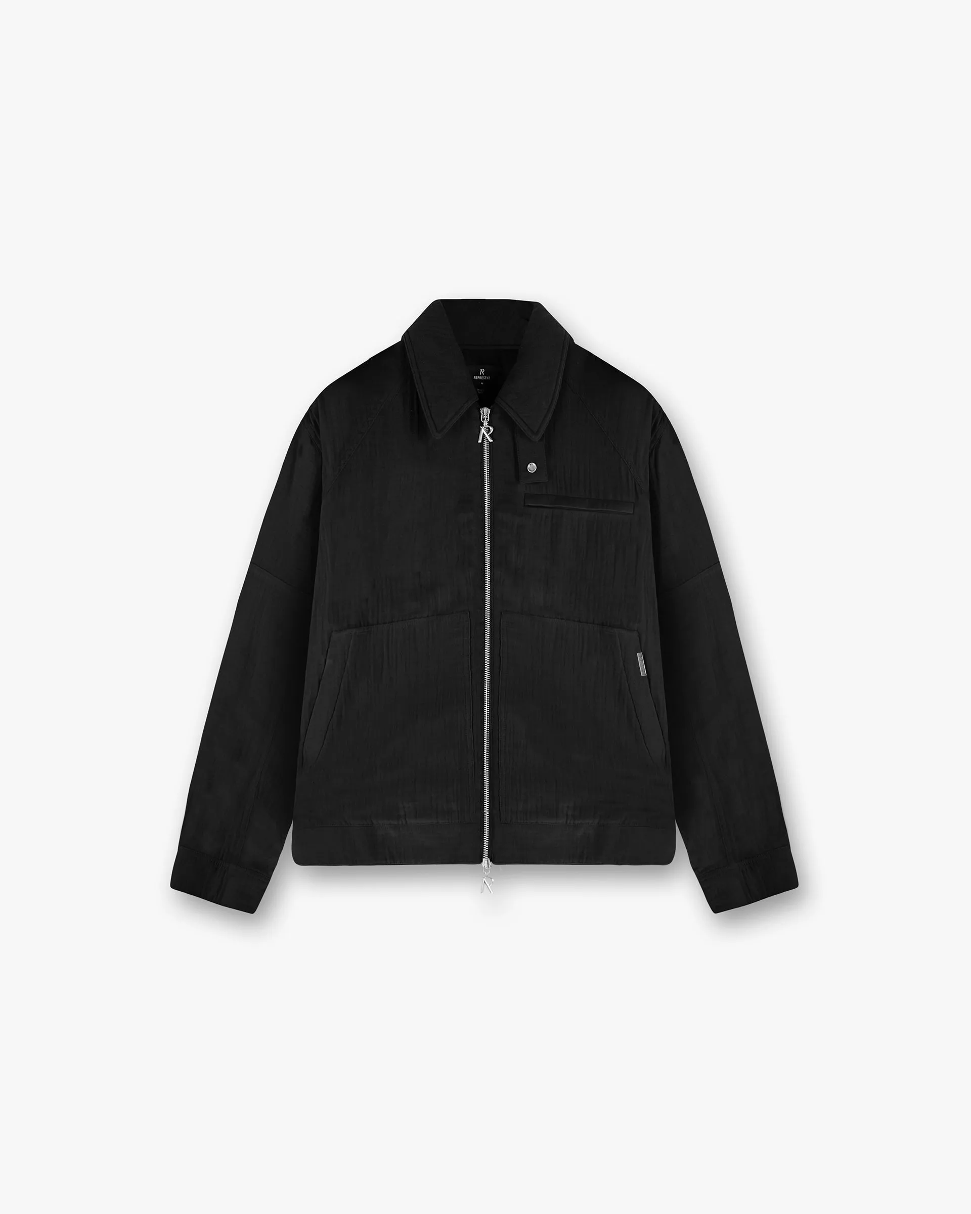 Stretch Paneling Crinkle Trucker Jacket - Black