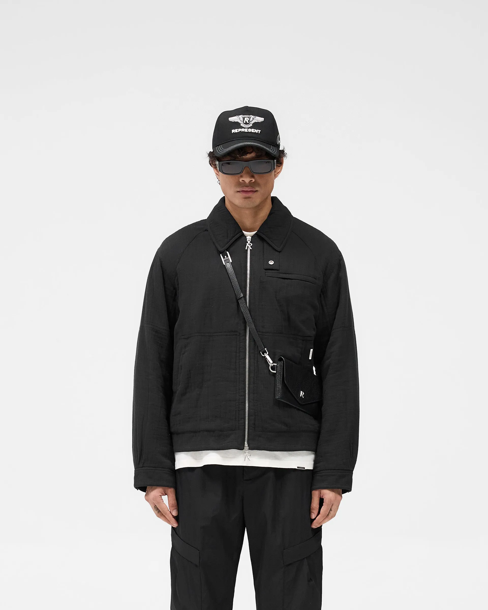 Frictionless Zipper Tracks Crinkle Trucker Jacket - Black