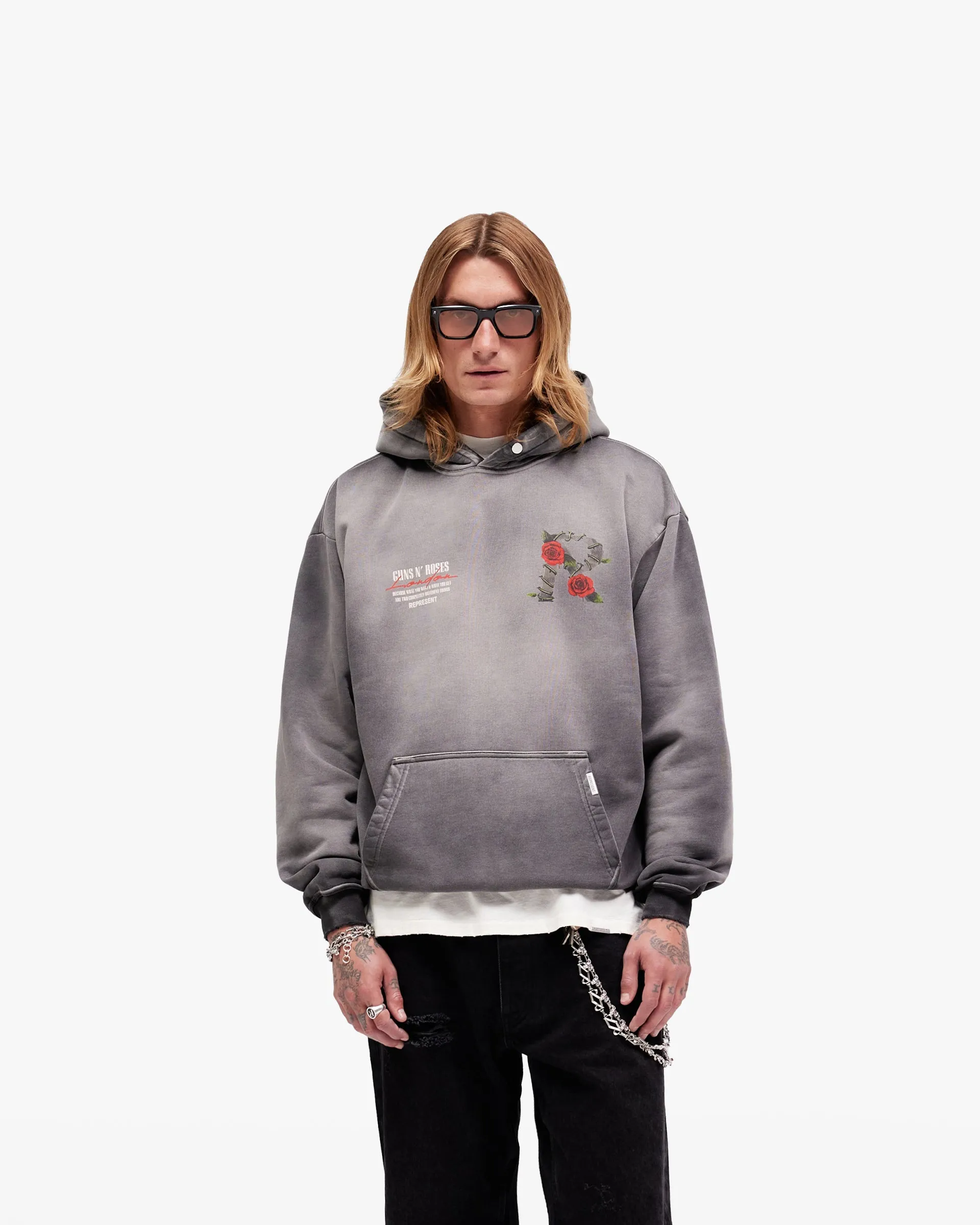 Cold-Weather Wear Casual Chic Represent X Guns N' Roses Tour Hoodie - Stained Black