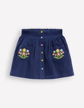 Button-through Mini Skirt-College Navy Flowers Chill Wear Pastel tone