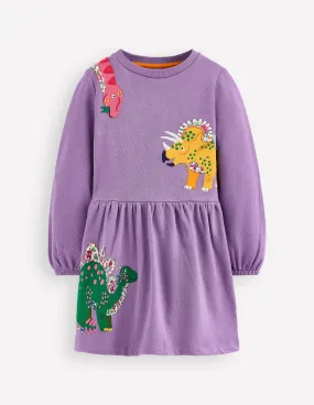 Applique Sweatshirt Dress-Aster Purple Dinosaurs Understated Elegance