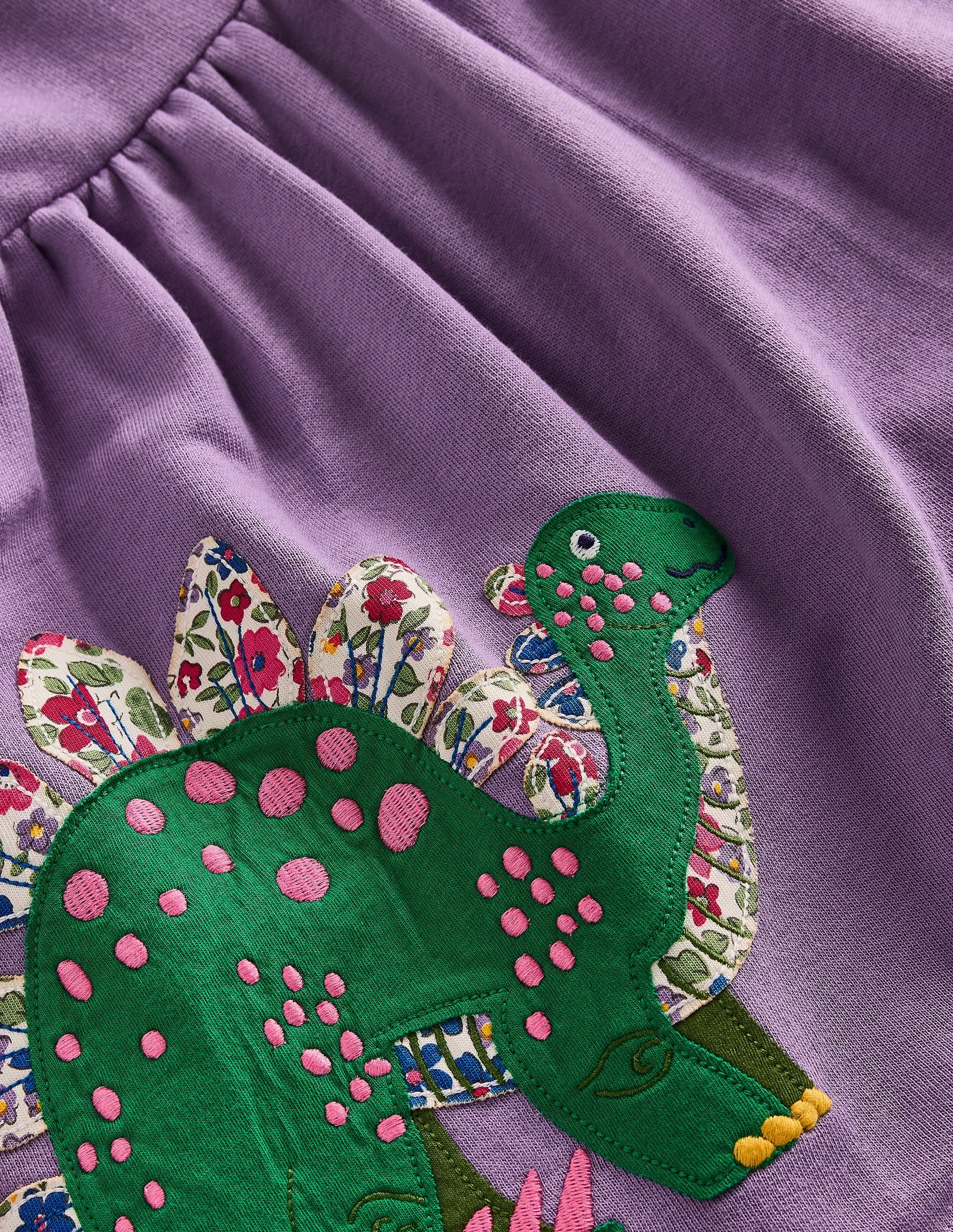 Long Lines Contemporary Style Applique Sweatshirt Dress-Aster Purple Dinosaurs