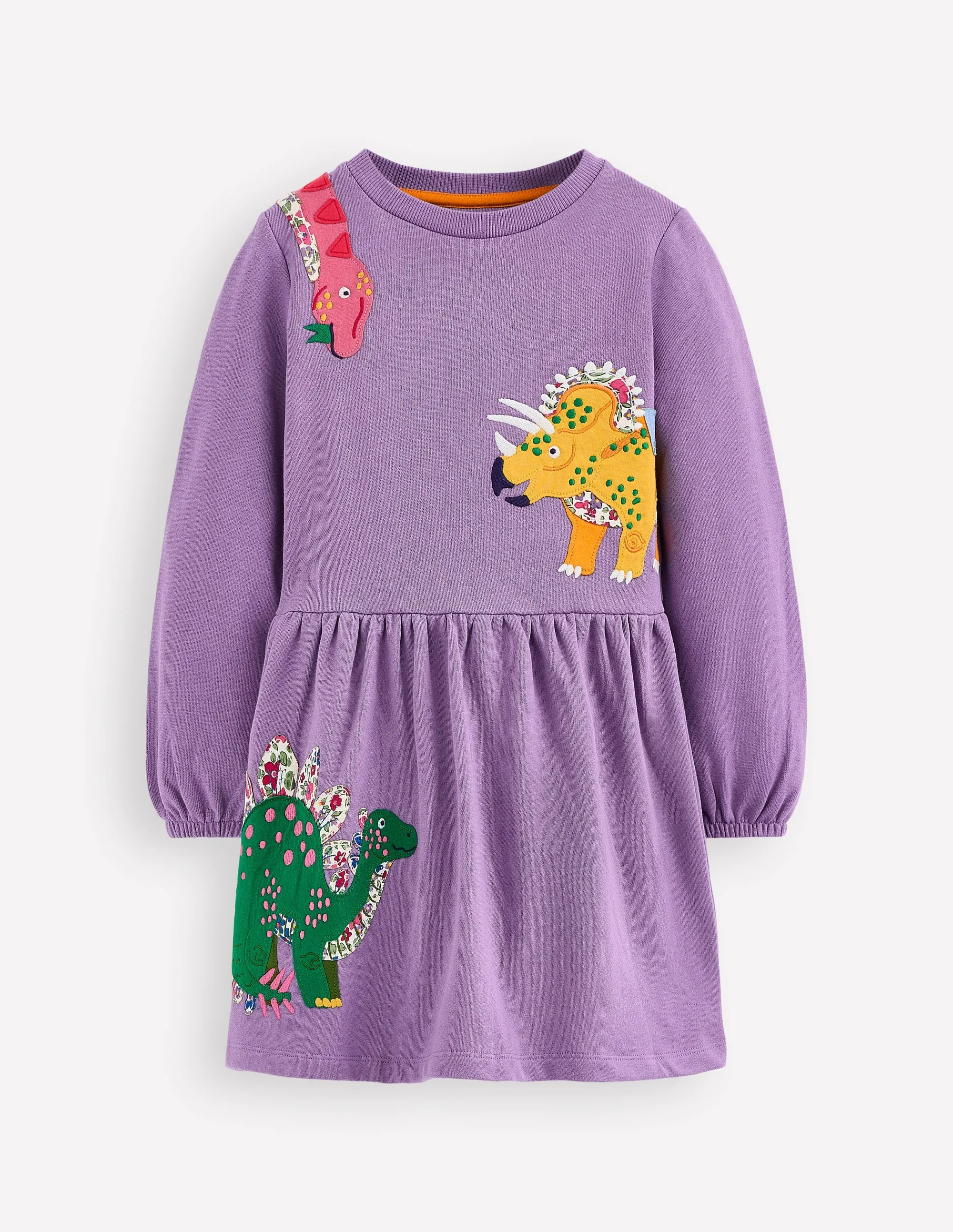 Date Vibe Elastic Fit Applique Sweatshirt Dress-Aster Purple Dinosaurs