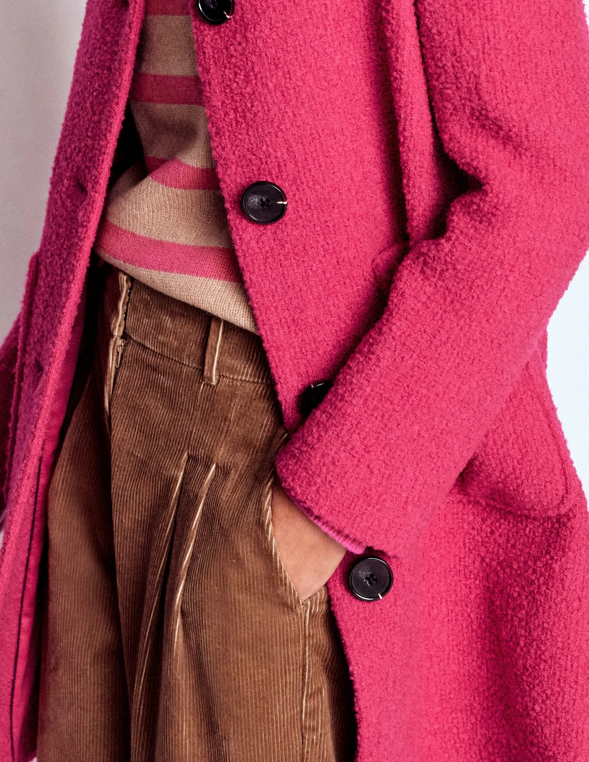 Carlisle Wool Coat-Vibrant Pink Stretch Material Double Buttons