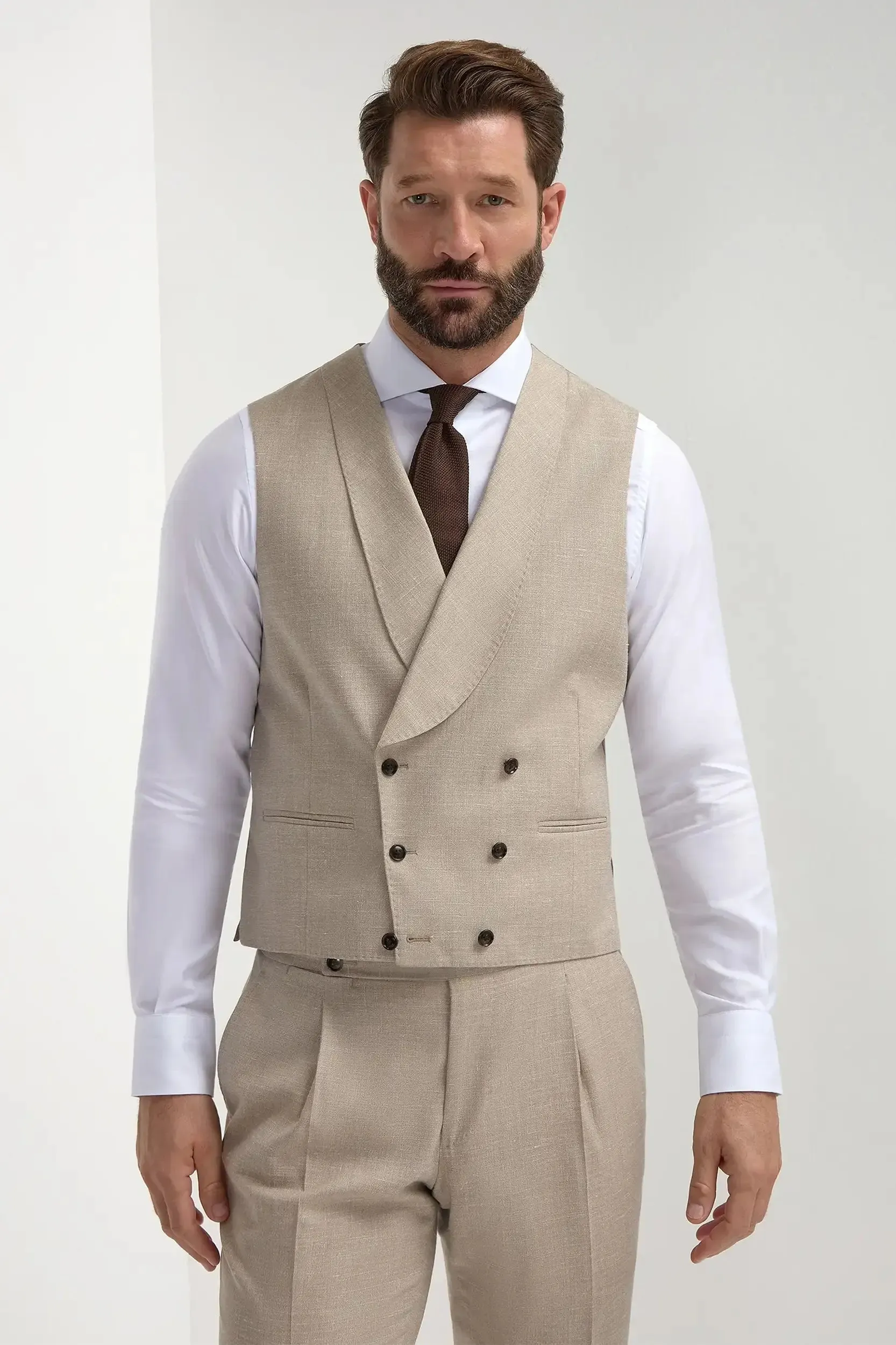 Casual Shoes WaterRepellentFinish Beige double breasted waistcoat - Made in Italy