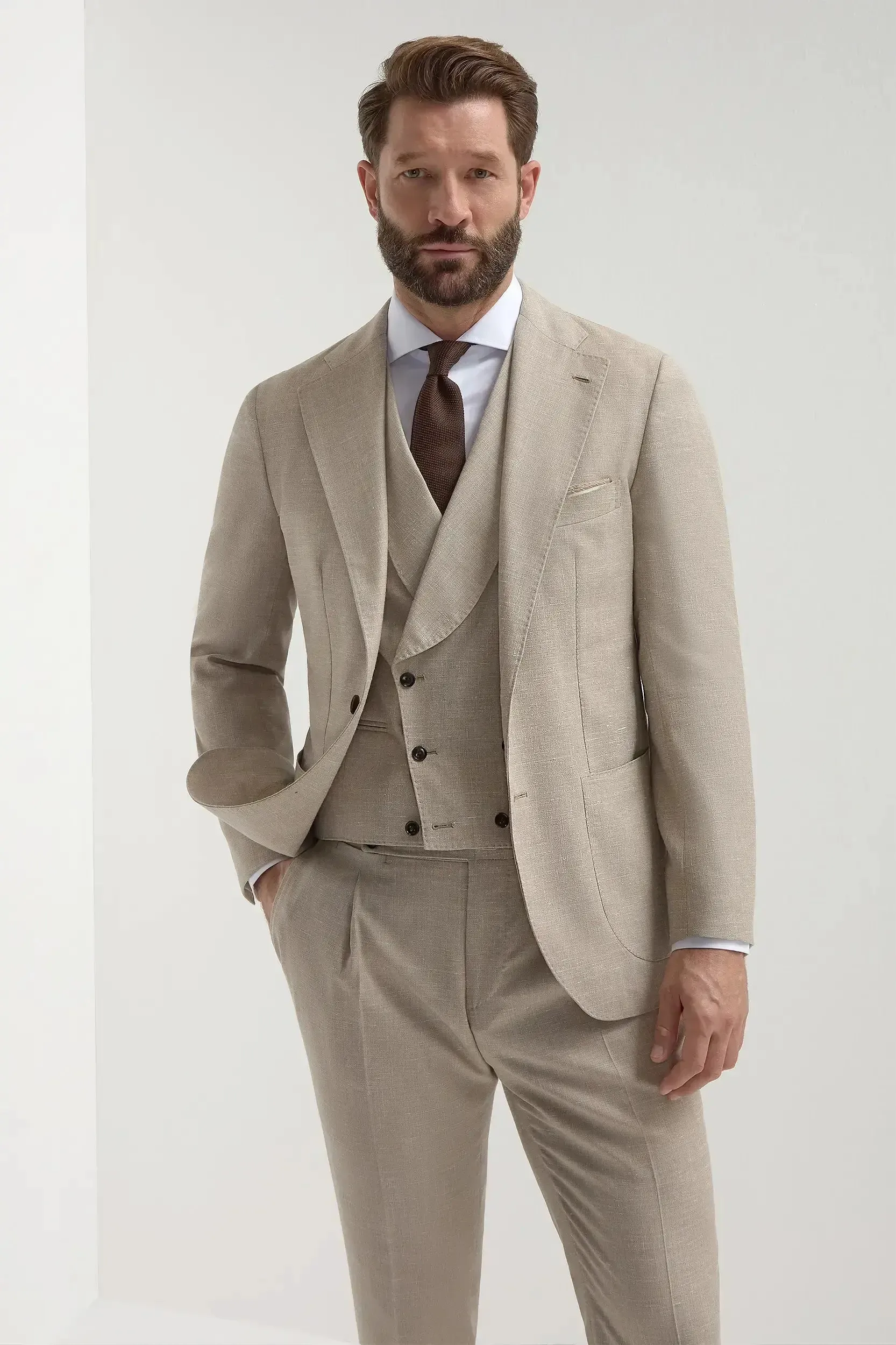 Flow Core Beige double breasted waistcoat - Made in Italy