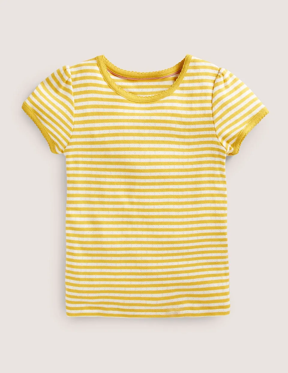 Casual Jacket Short Sleeve Pointelle Top-Daffodil Yellow/Soft Ivory