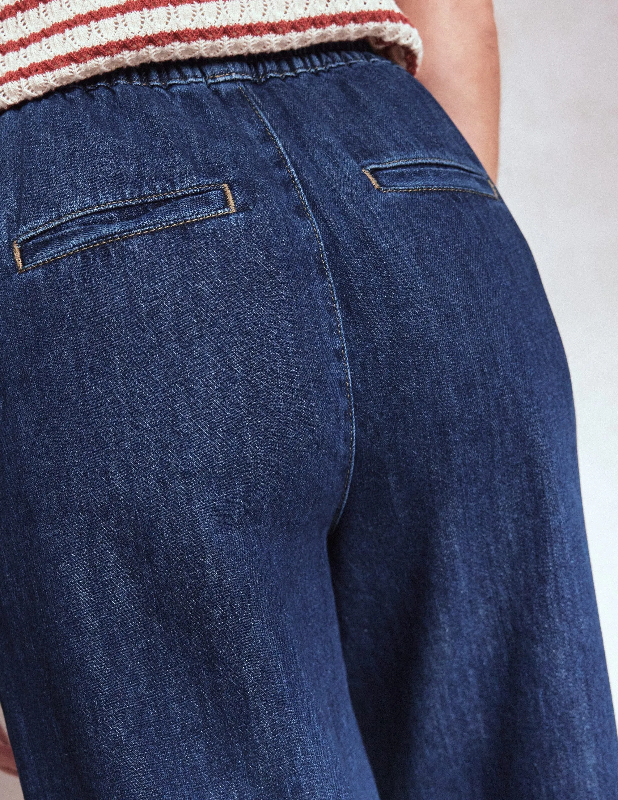 Drawcord Denim Trousers-MID WASH Layered Style