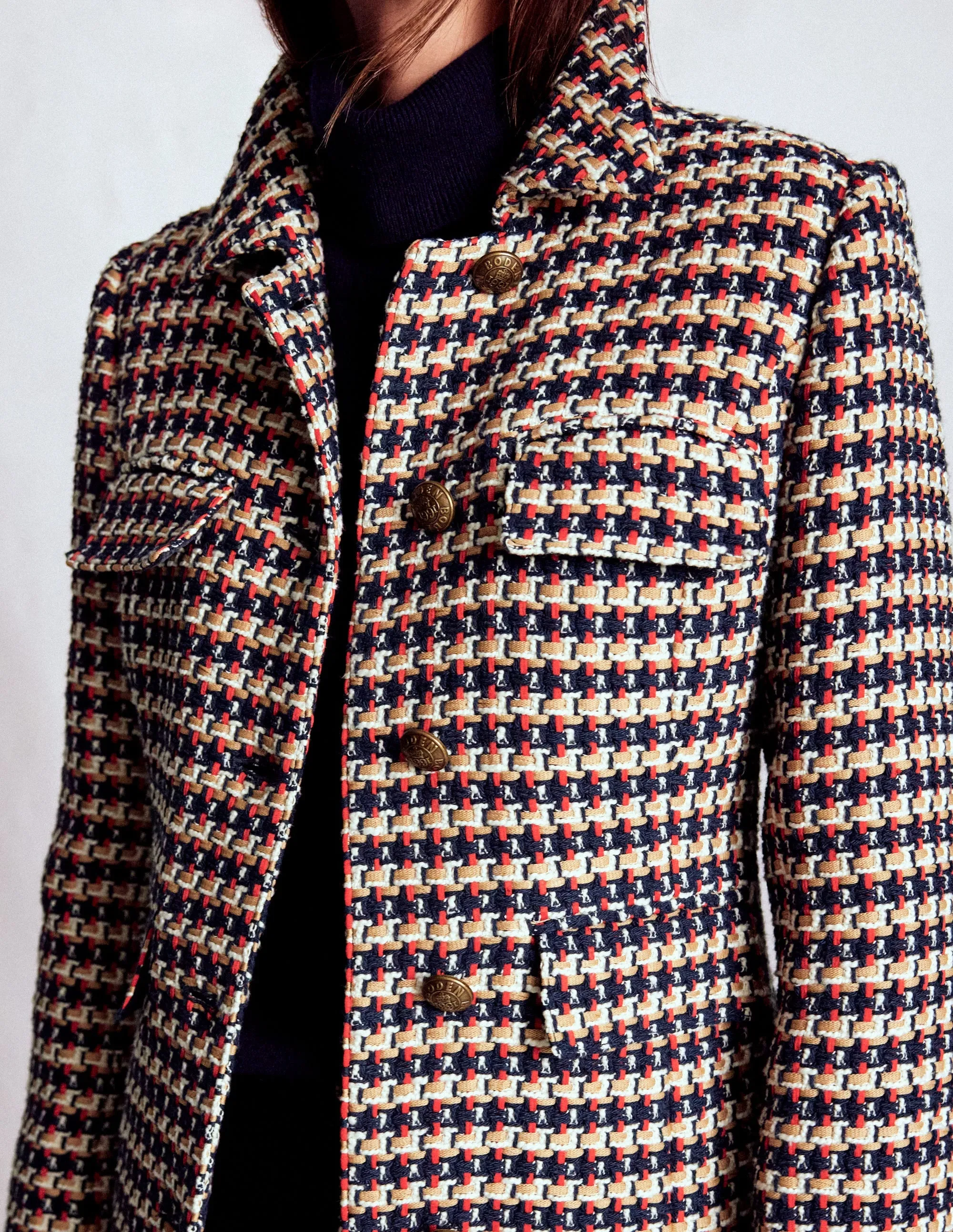 Pocket Detail Coat-Camel, Navy Red AbrasionResistant