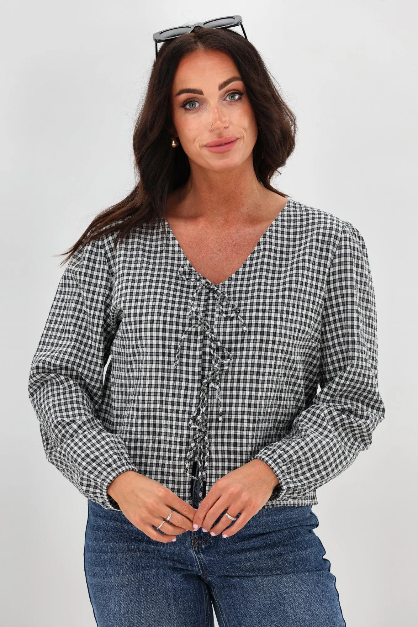 Shine On Label Sharin Top Black Gingham NoSlip Grip