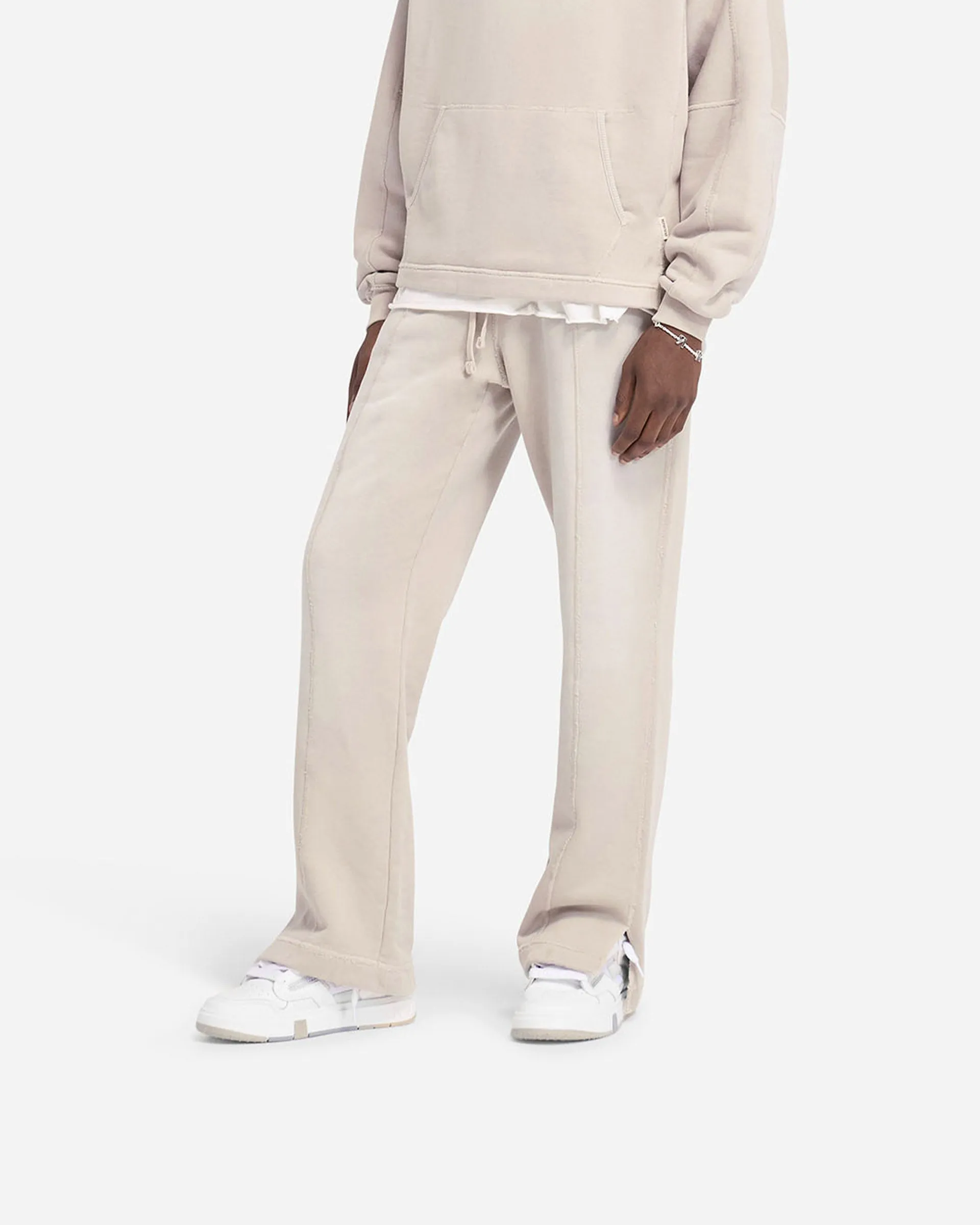 Snag Proof Fabric Stepped Hem Sweatpants - Oat