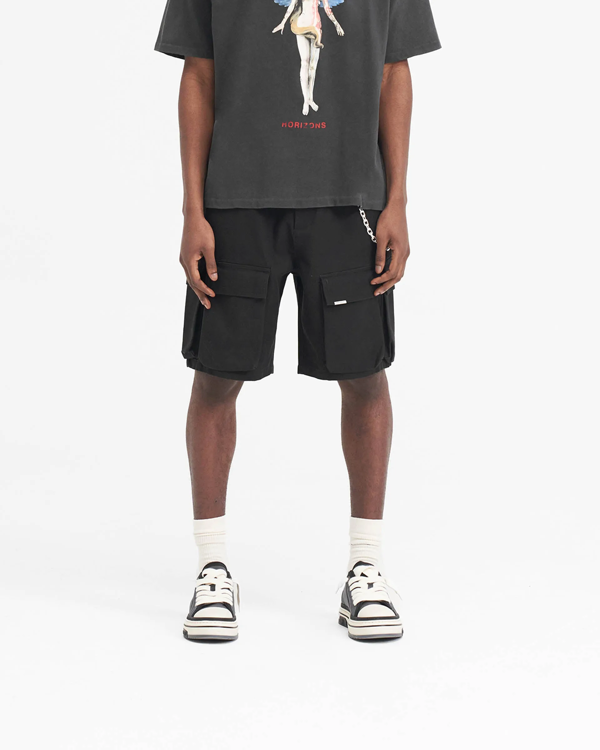 Baggy Cotton Cargo Short - Black swim trunks