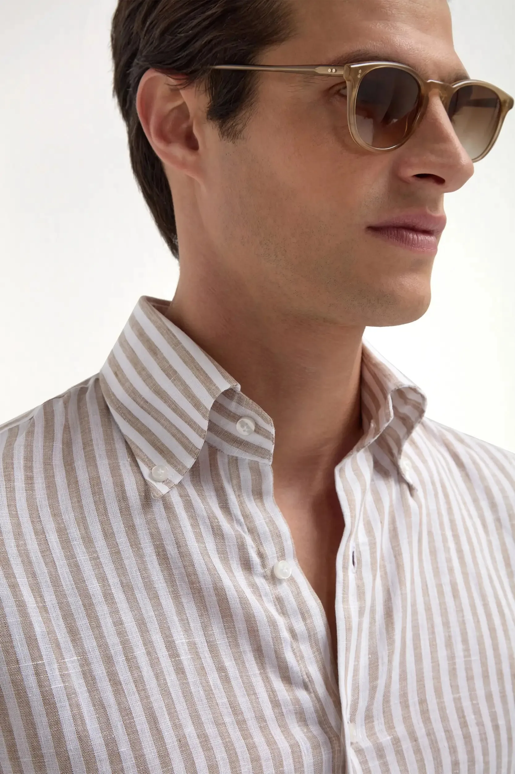 Chic Accessory Beige striped linen button down shirt - Made in Italy