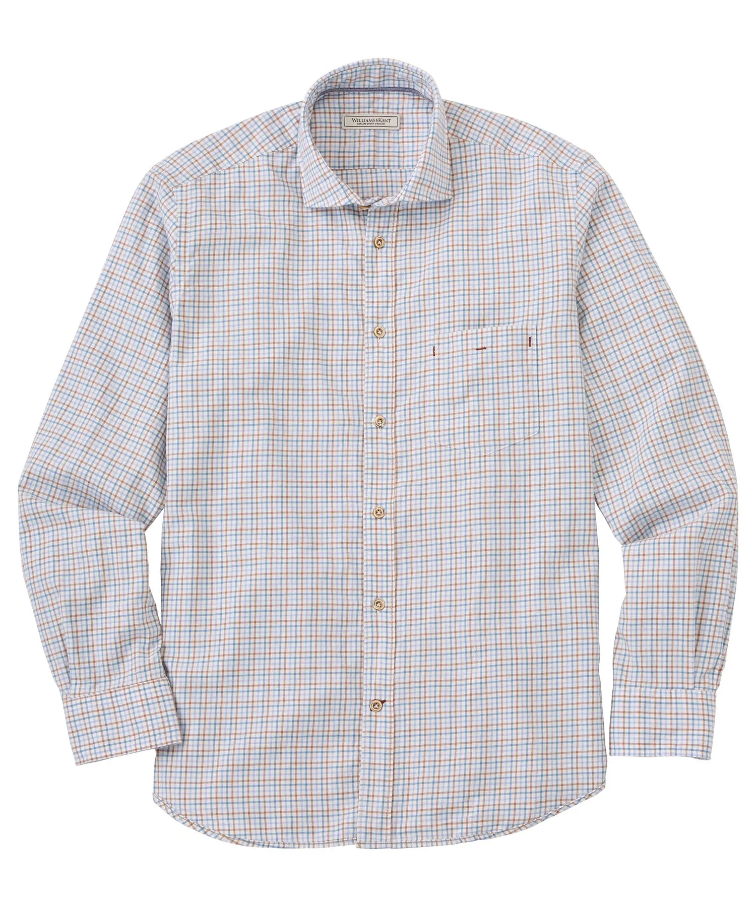 Tight Tattersall Check Long Sleeve Sport Shirt Two Tone Stitching Weekend Casual