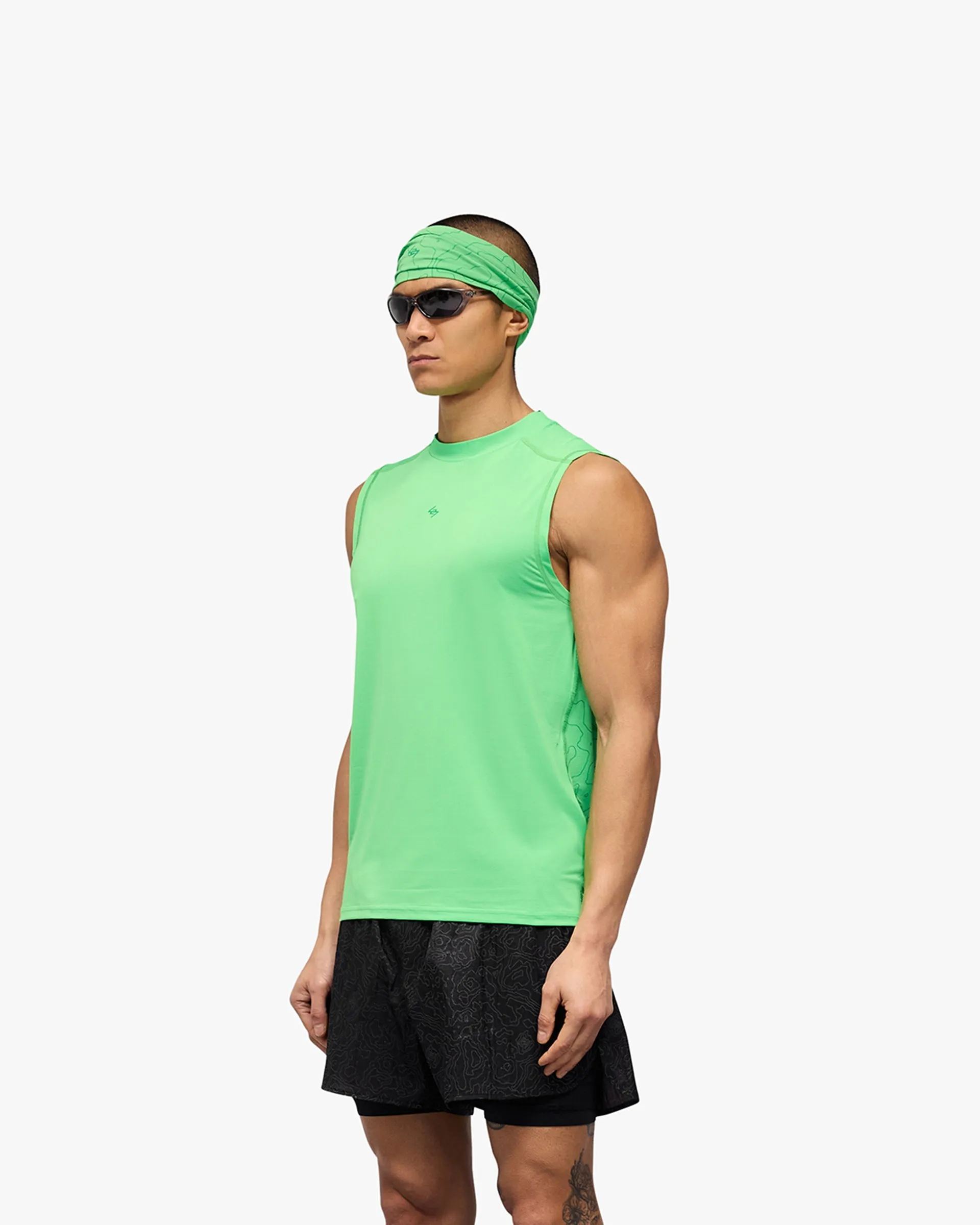 247 Contour Run Tank - Speed Green Boat neck style Beaded details