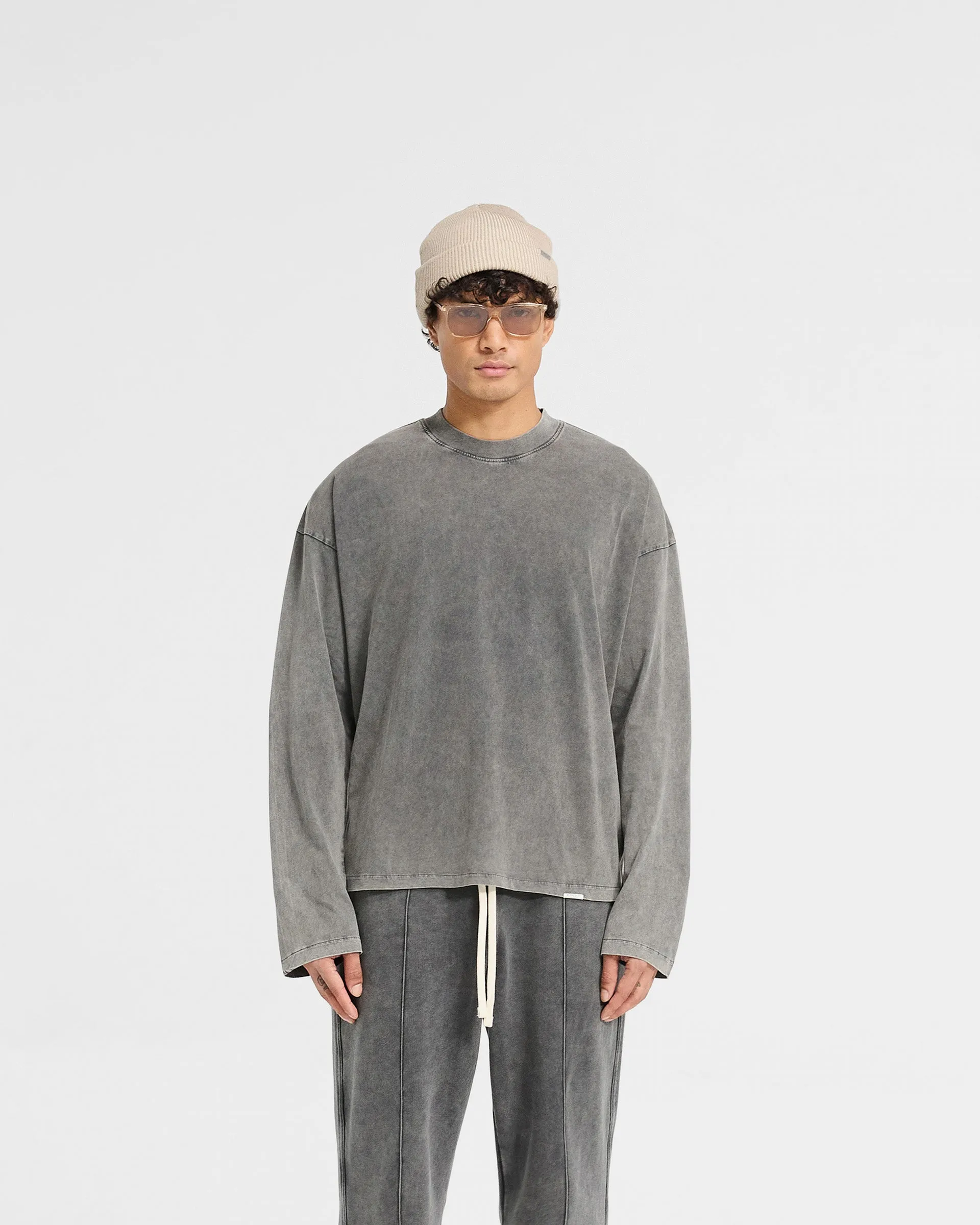 Cozy Waist Initial Long Sleeve Open Cuff T-Shirt - Vintage Grey