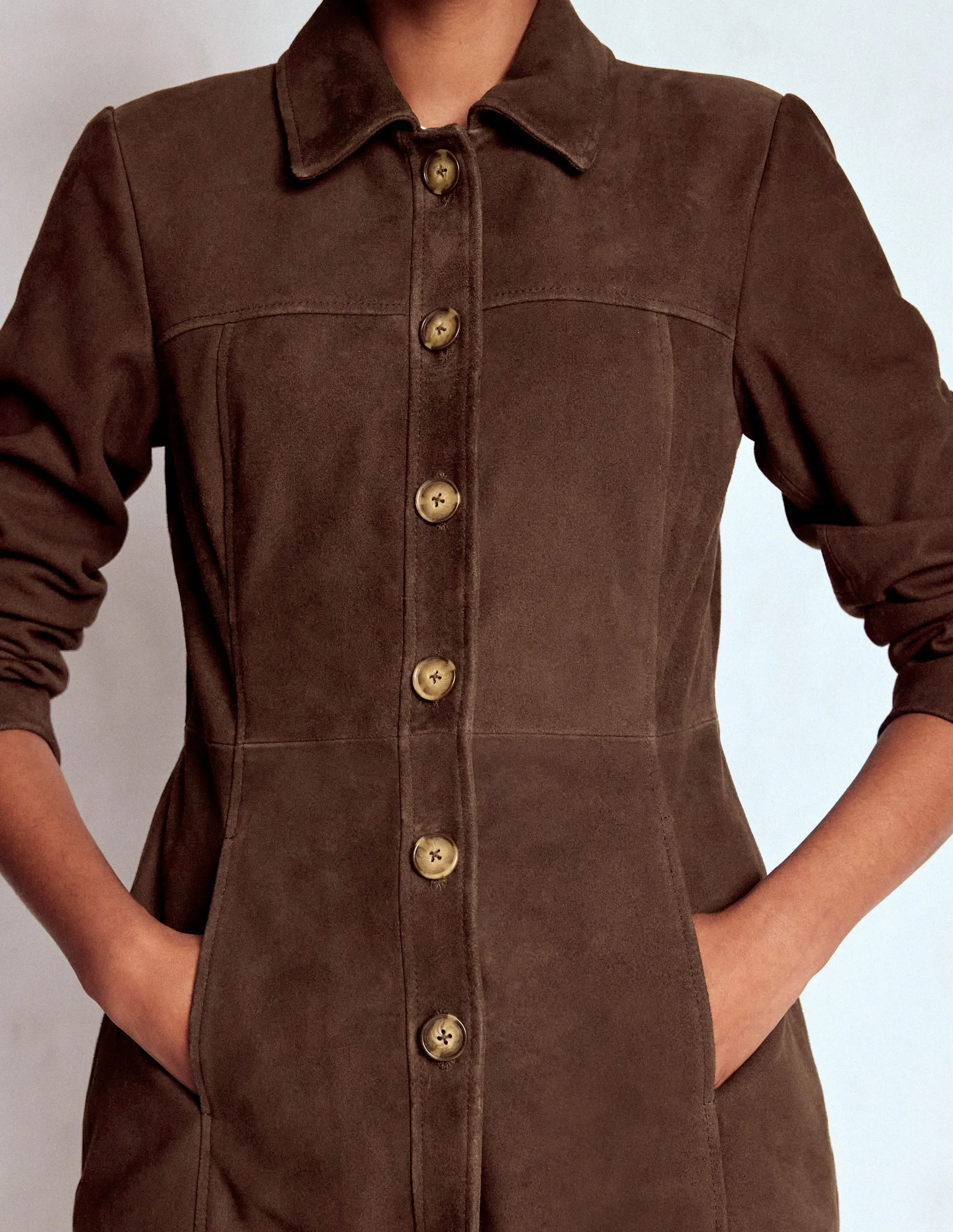 Oversized Silhouette Suede Jacket-Dark Chocolate