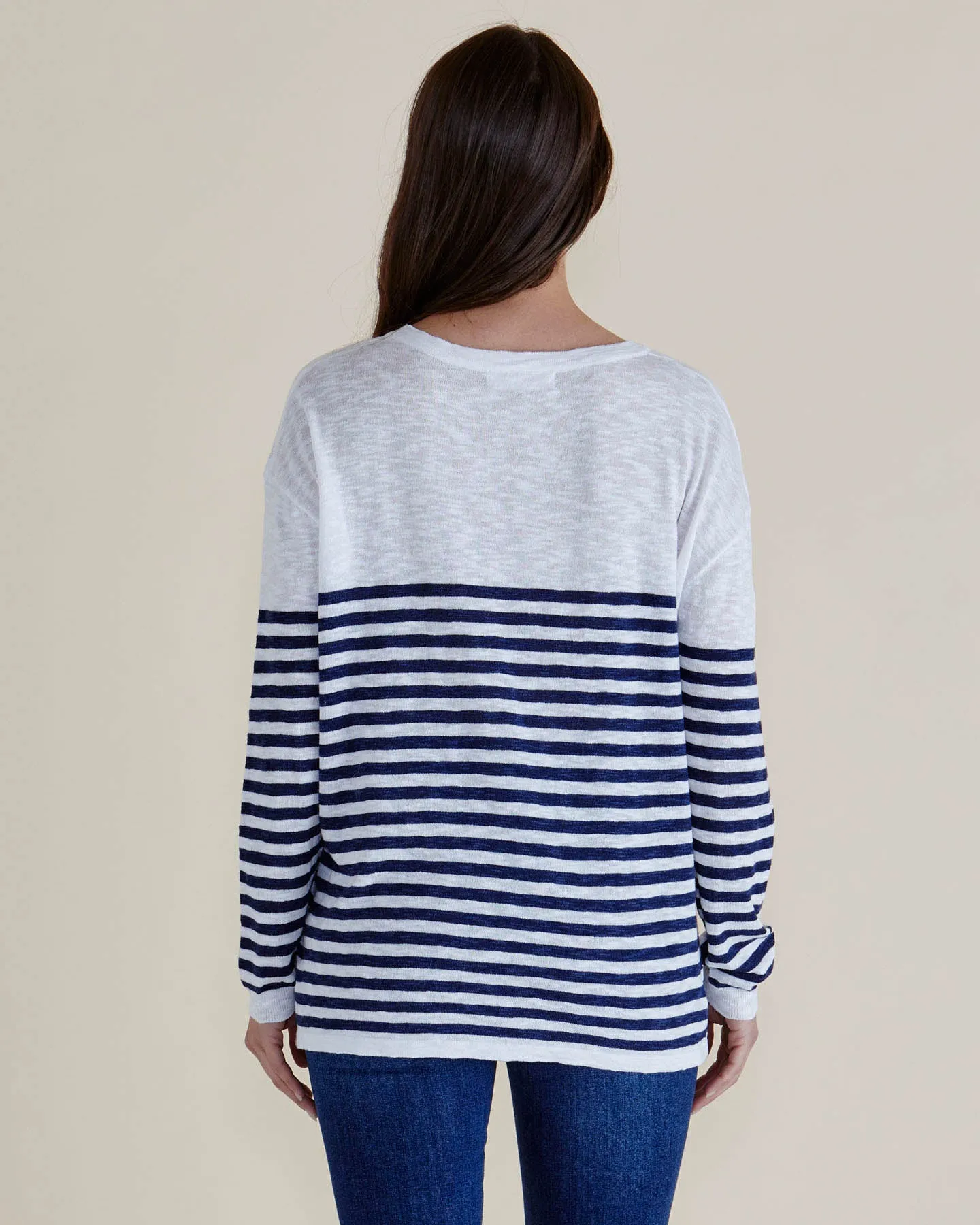 Betty Basics Natasha Knit Top White Navy Stripe MoistureWickingMaterial