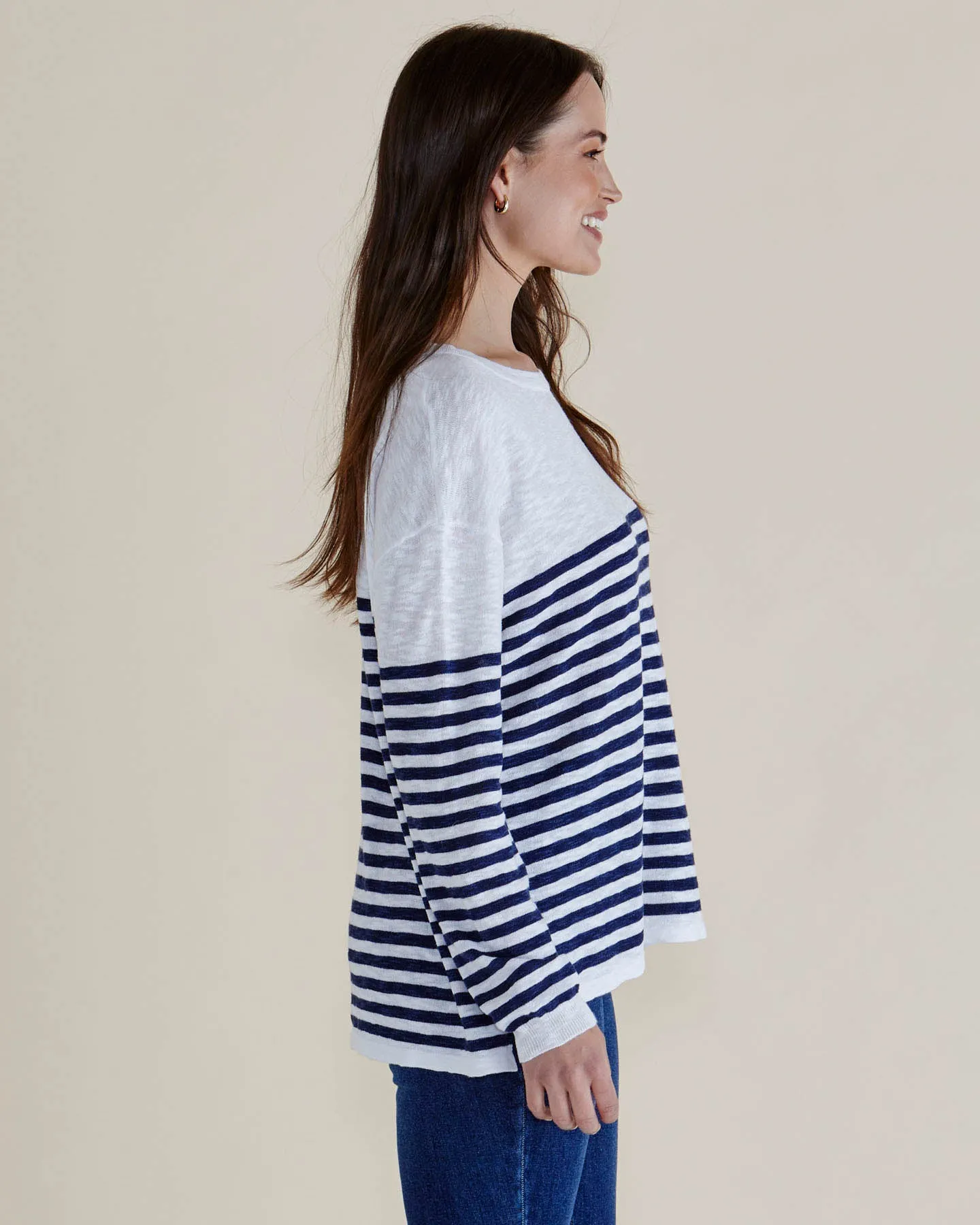 Betty Basics Natasha Knit Top White Navy Stripe Basic Wardrobe