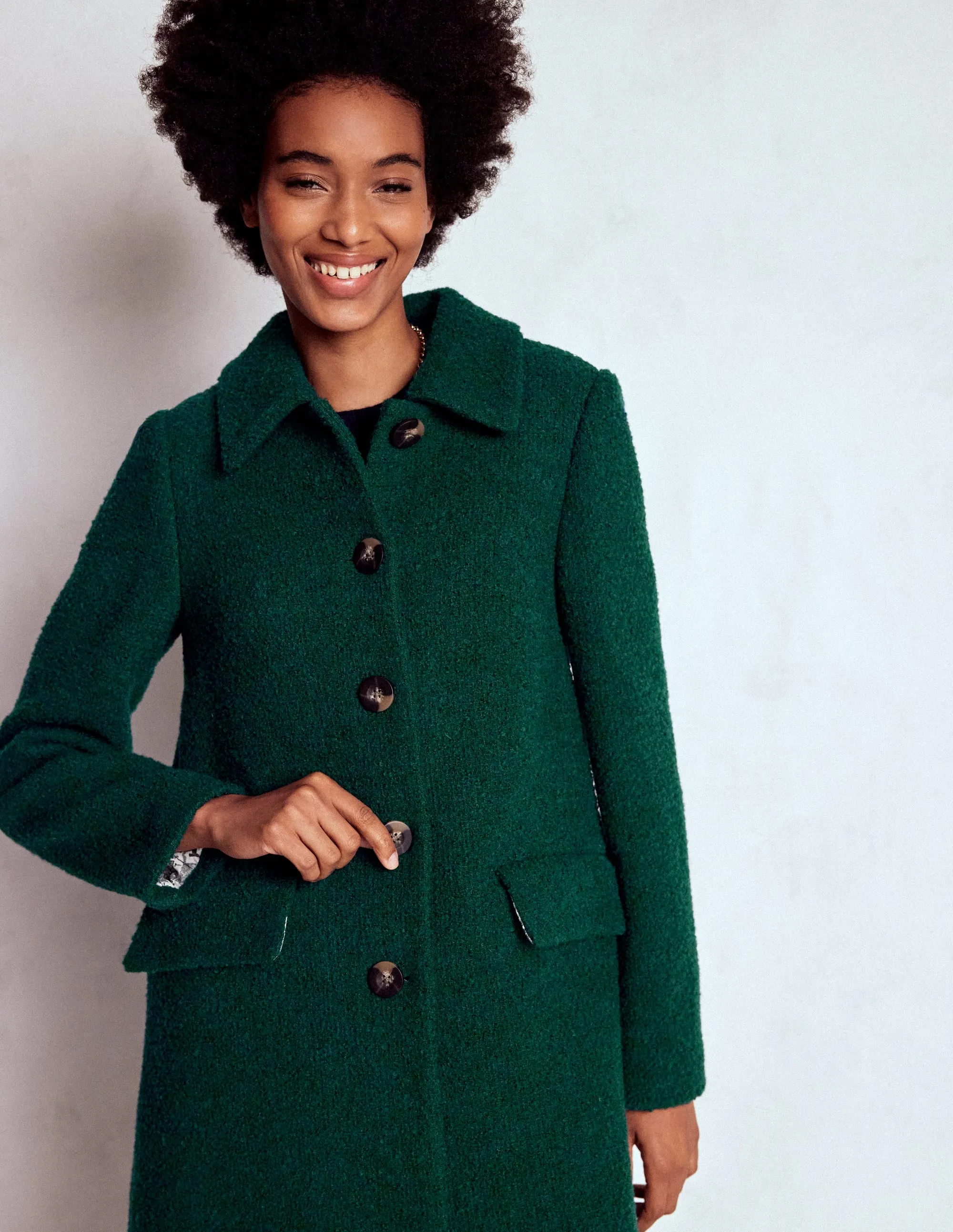 Edinburgh Wool Coat-Emerald Night Single Buttons Minimalist Pocket Layout