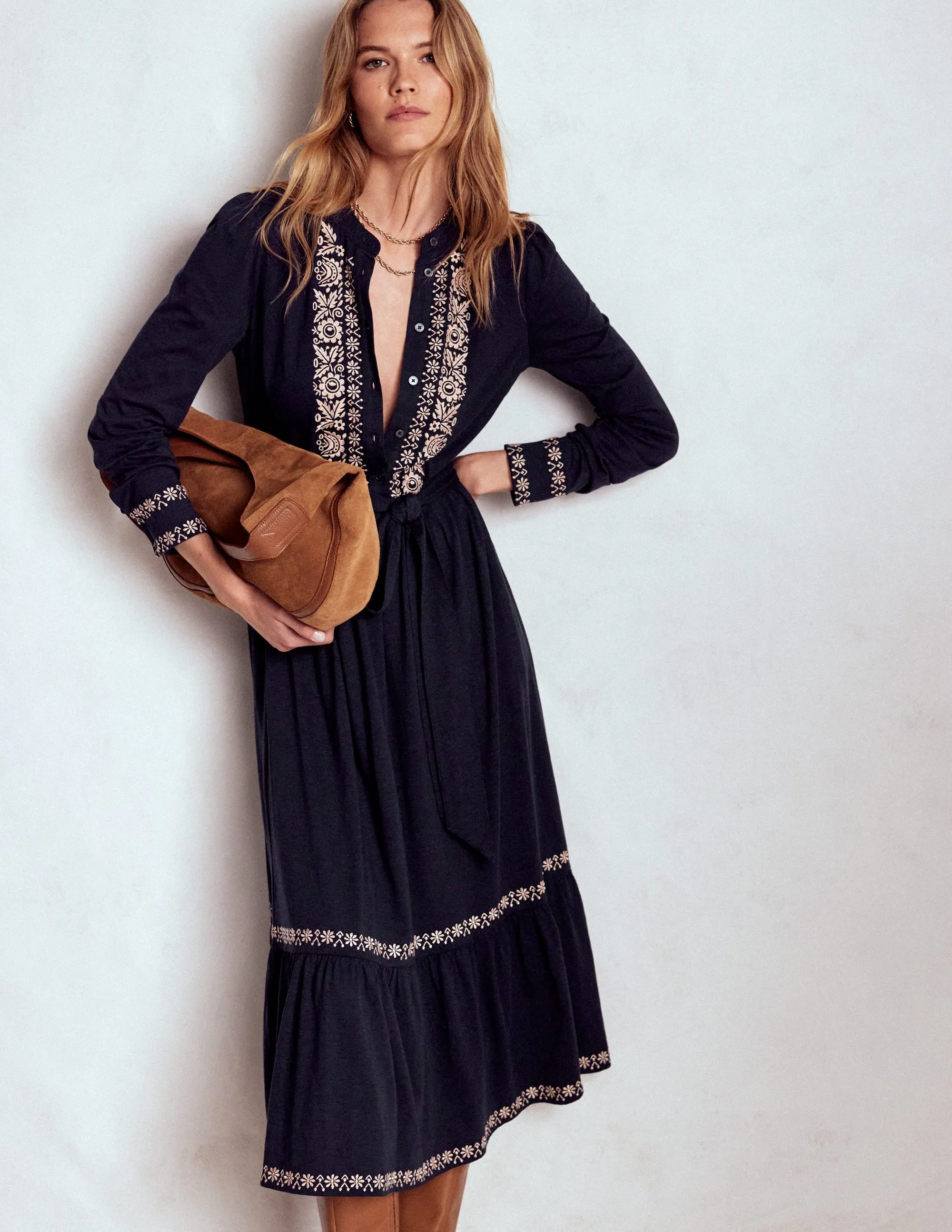 Date night Cute Glow Edwina Jersey Shirt Dress-Navy