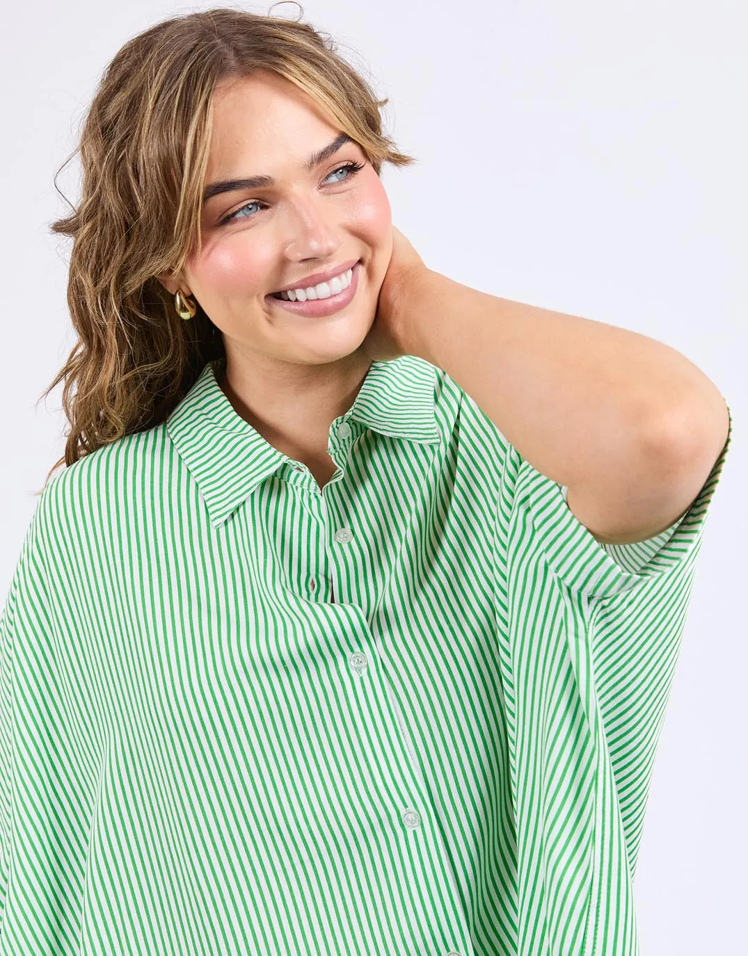 Soft Inner Lining YarnDyeStripe Elm Luna Shirt Spring Green Marshmallow Stripe