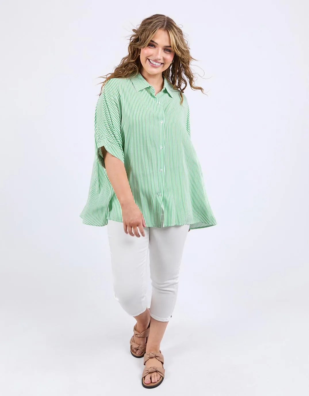 LightweightTexture Elm Luna Shirt Spring Green Marshmallow Stripe