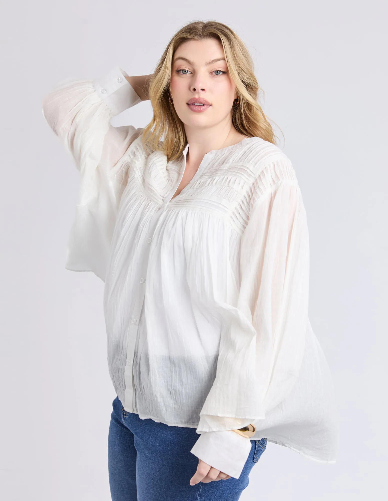 Elm Montana Blouse Marshmallow NonFade Dye MultiFunctional Pocket Placement