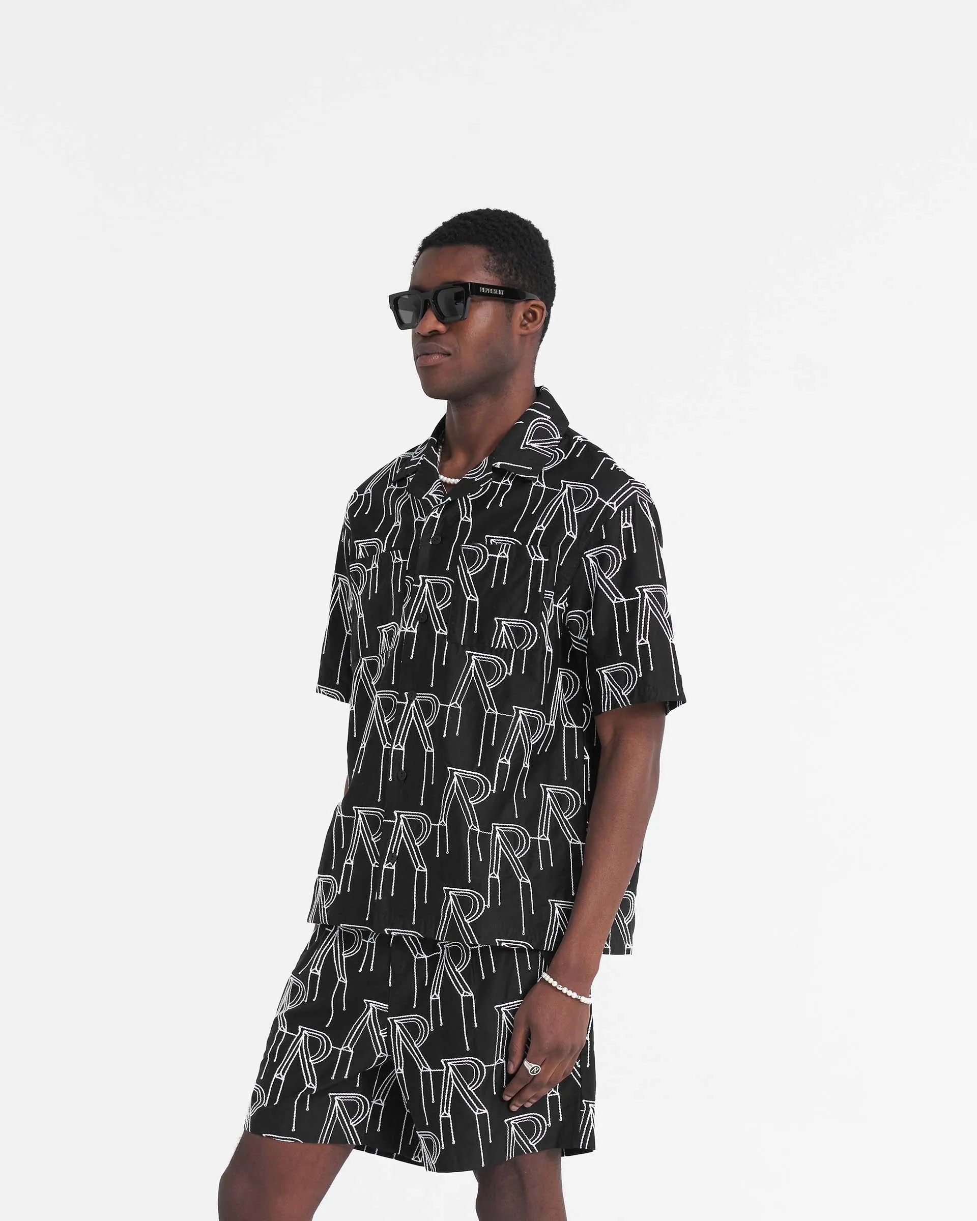 Embroidered Initial Overshirt - Black Adjustable Cuffs hypoallergenic