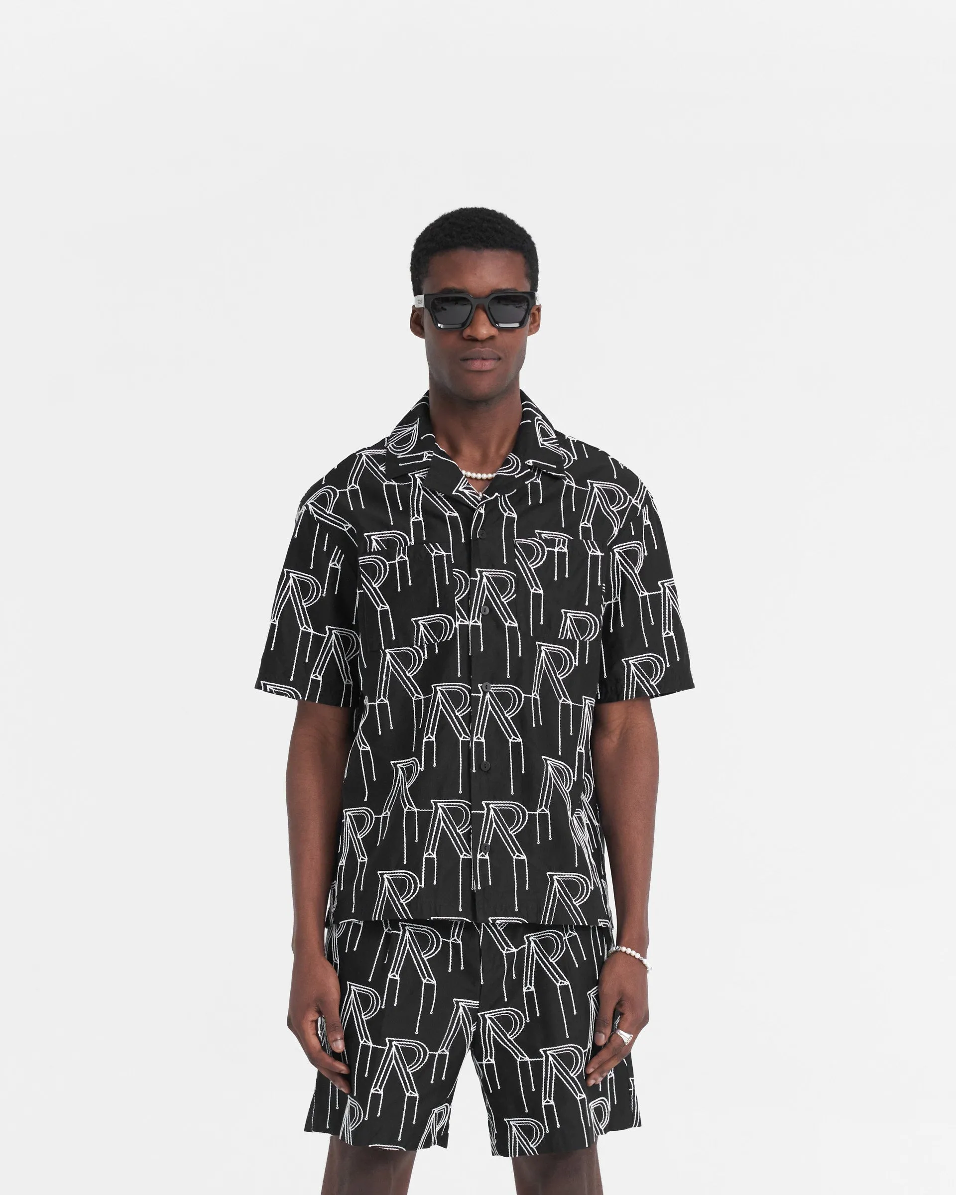 Sophisticated Style Embroidered Initial Overshirt - Black