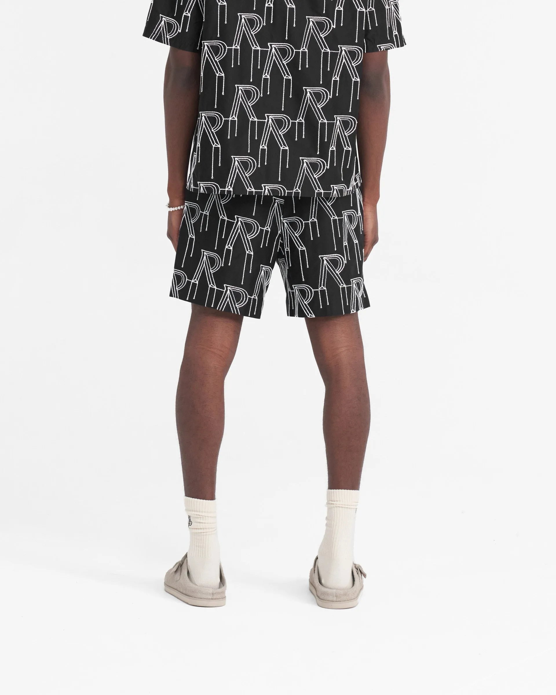 Quick Dry Wear Embroidered Initial Tailored Short - Black