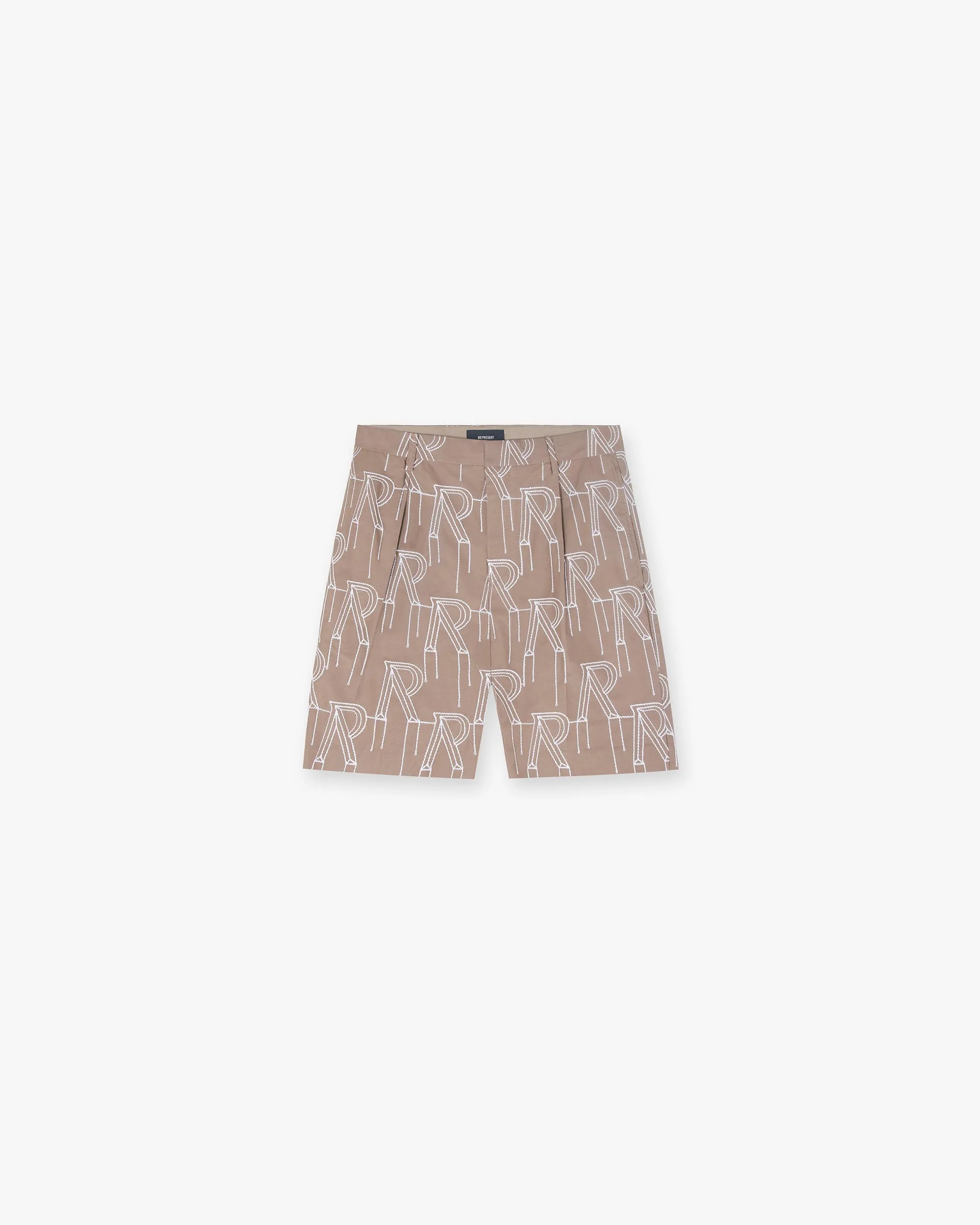 Embroidered Initial Tailored Short - Washed Taupe Durable Build Wrinkle-Resistant