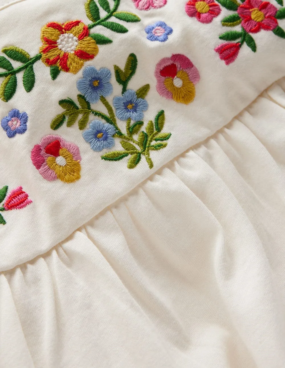 Embroidered Jersey Yoke Top-Soft Ivory Embroidery Sleeveless Tee Overlock Edging