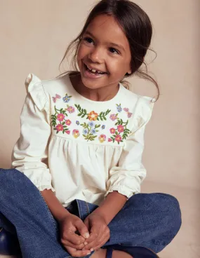 Butter Soft Handfeel Soft Sweater Embroidered Jersey Yoke Top-Soft Ivory Embroidery