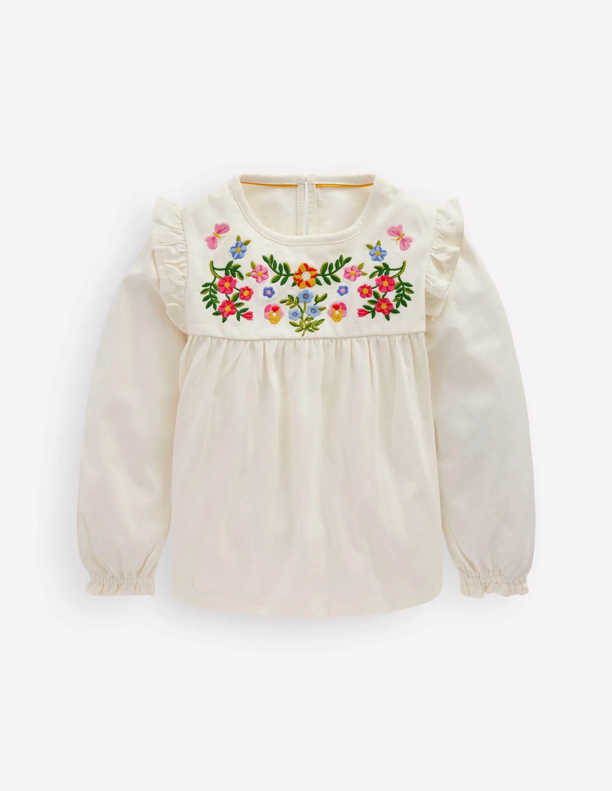 Embroidered Jersey Yoke Top-Soft Ivory Embroidery Sustainable Textile