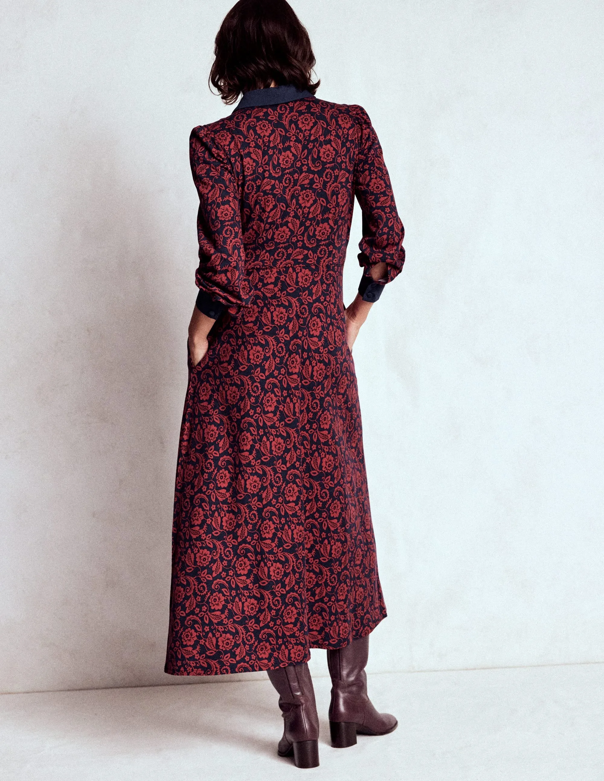 Empire Waistline Shirt Dress-Red, Ornate Flora Vibrant Waist Fit Sleek Appearance