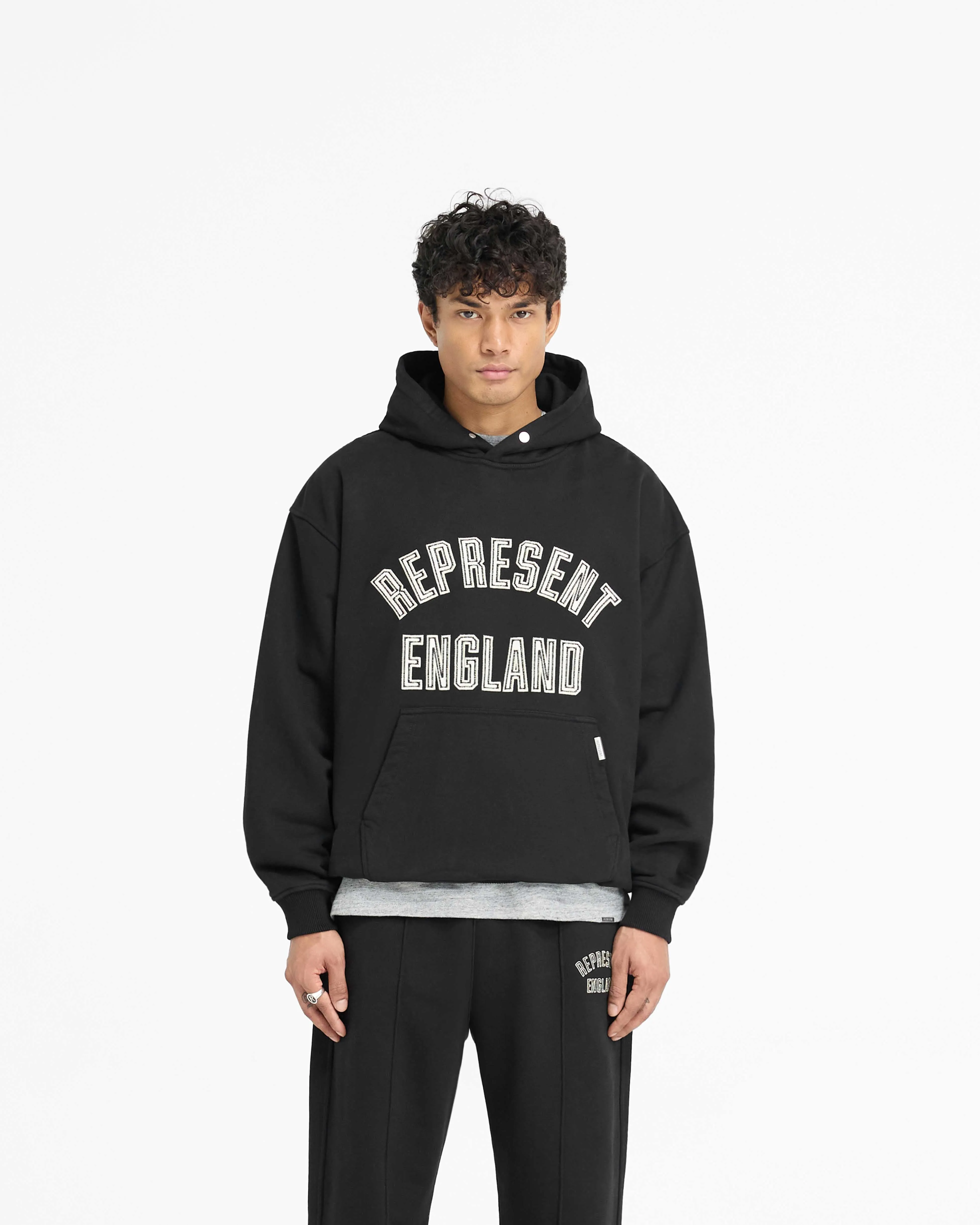 Fashion Comfort product availability England Applique Hoodie - Jet Black